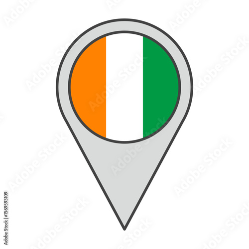 Vector illustration of a geolocation tag colored with the flag of Ivory Coast