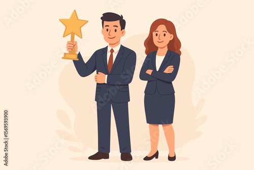 Business Success Award Ceremony. Professional Achievement. Best Employee Recognition. Skilled Businessman and Businesswoman. Office Teamwork. Corporate Excellence. Leadership. Goal Accomplishment