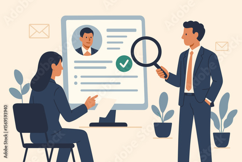 HR Recruitment Process, Resume Review, Talent Validation, Candidate Selection, Employment Screening, Human Resources Interview, Business People, Job Application, Staff Evaluation, Office Concept