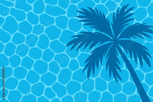 Tropical Palm Tree Shadow Over Swimming Pool Water Surface, Summer Resort Poolside, Blue Rippled Water Texture, Modern Flat Vector Illustration, Vacation Relaxation Concept