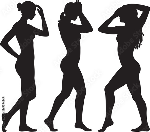 Elegant female figures posing gracefully silhouette women