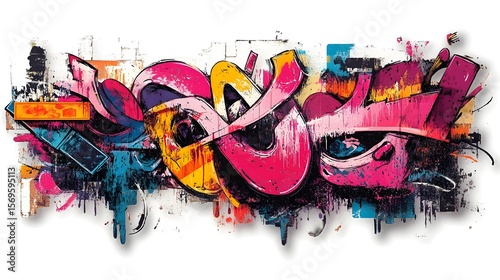 Vibrant Abstract Graffiti Inspired Digital Artwork with Colorful Paint Splatters and Patterns