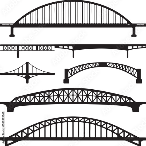 Various bridge silhouettes showcasing diverse architectural designs and structural elements
