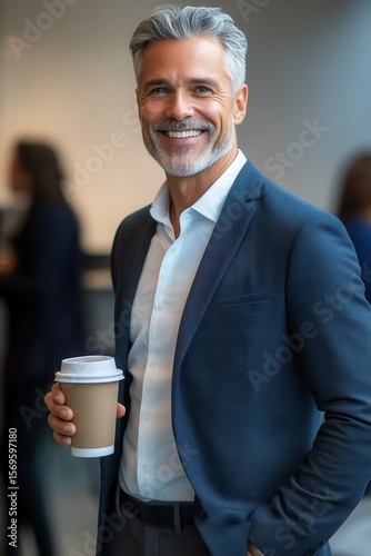 Confident Businessman Enjoying Coffee During a Corporate Event