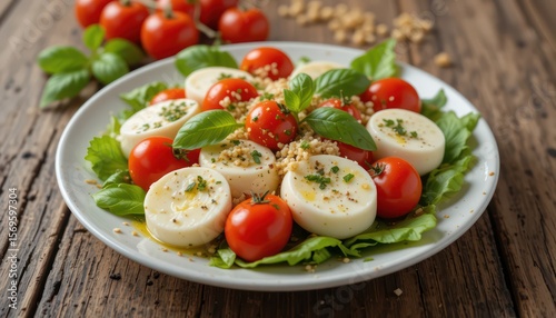 Fresh and healthy tomato salad with mozzarella or feta cheese
