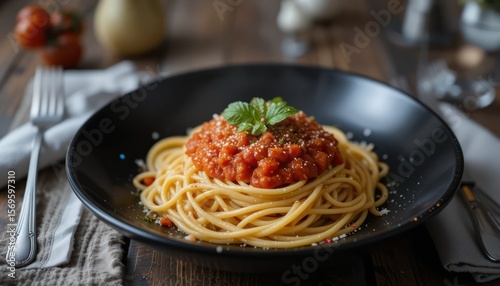 Italian pasta with tomato sauce, basil, and a healthy meal for dinner