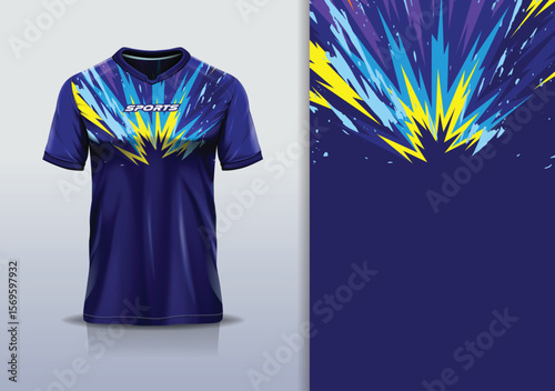 T-shirt mockup abstract texture grunge texture sport jersey design for football, soccer, racing, esports, running, blue navy yellow color