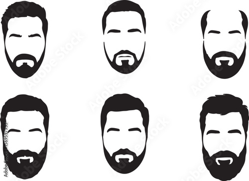 Black silhouette faces with beards and varied hairstyles male mustaches