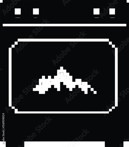 Baking Action, Pixel Art Oven, Kitchen Tool, Retro Style, Modern Environment, Top View, Vector Design with Kitchen Pixels