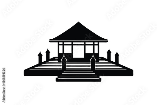 Black and White Asian Pavilion with Steps and Spire Posts