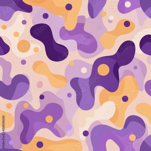 Abstract Seamless Pattern of Floating Shapes in Vibrant Colors and Smooth Curves for Artistic Applications