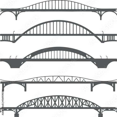 Diverse bridge silhouettes arch bridge truss bridge