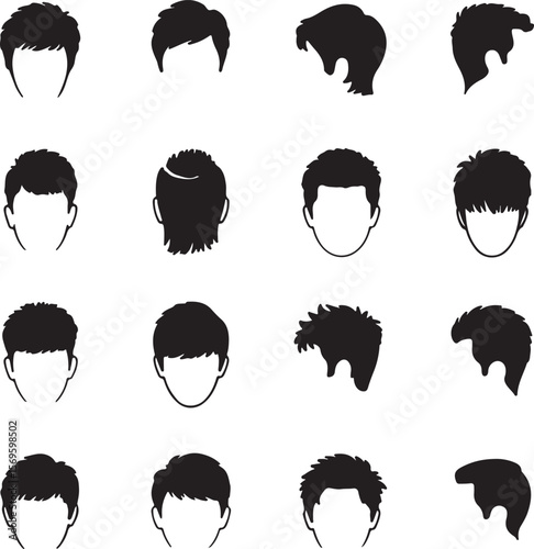 Diverse male hairstyles silhouette collection hair silhouettes black and white