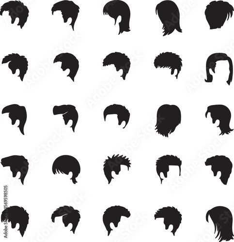Diverse hairstyles silhouette collection black white