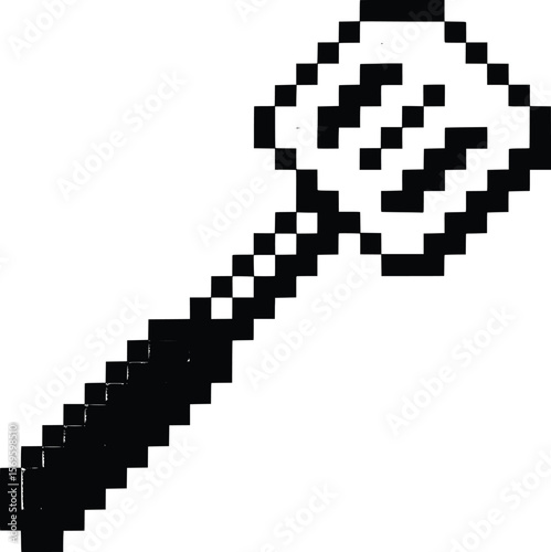 Action of Cooking, Pixelated Kitchen Tool, Vector Art, Culinary Scene, Digital Environment, Close-Up View, Creative Pixels