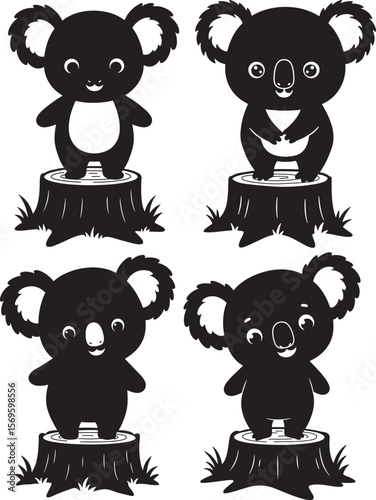 Koala Standing On Tree Cute Cartoon silhouette