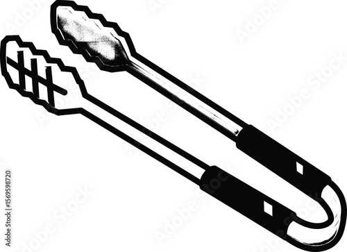 Action of Grabbing Food, Kitchen Tongs, Culinary Space, Vector Design, Home Environment, Close-up View, Pixels and Kitchen Tool Concept