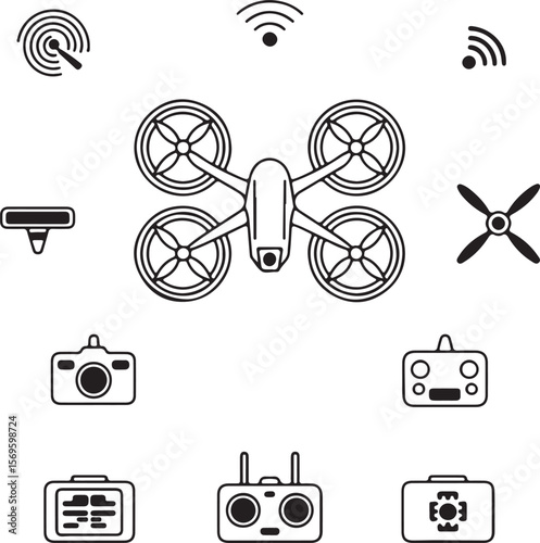 Drone camera remote control propeller signal vector