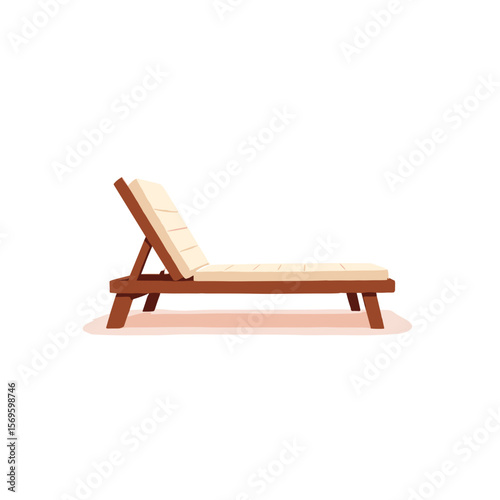 Wooden lounge chair with beige cushion in minimalistic style  