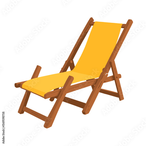 Wooden deck chair with yellow fabric for relaxing outdoors  