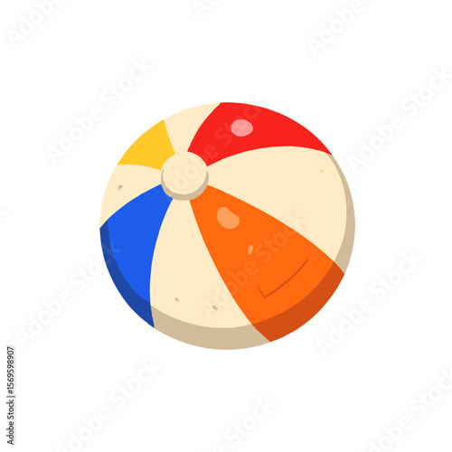 Colorful beach ball with red, yellow, blue, and orange sections  