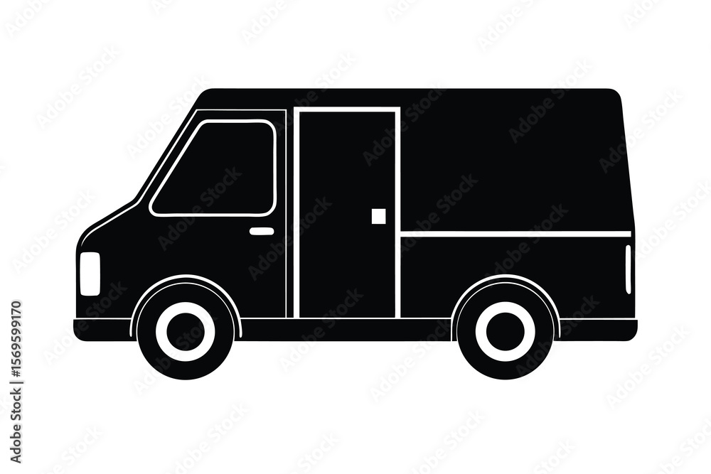 Black and White Illustration of a Panel Van Vehicle Black and White Illustration of a Panel Van Vehicle