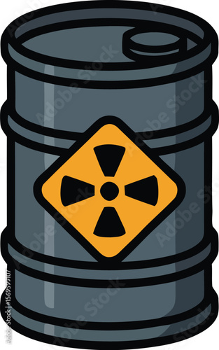 A hazardous material barrel with a yellow warning sign on a website with safety regulations and contact info