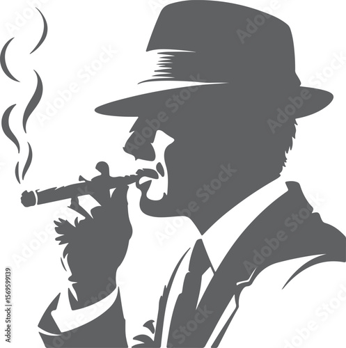 Man in fedora smoking cigar with smoke vector
