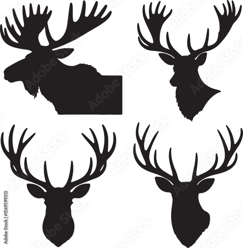 Moose and deer head silhouettes with antlers vector