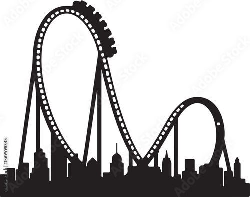 Roller coaster silhouette over city skyline amusement park