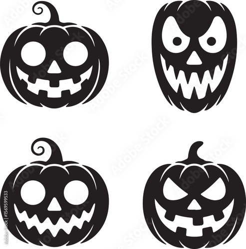 Spooky Halloween pumpkin faces silhouette jack o lantern scary