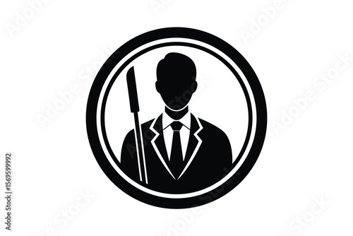 Silhouette of a businessman with a cane in a circle