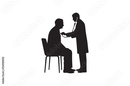 Doctor Using Stethoscope on Seated Patient Silhouette Illustration