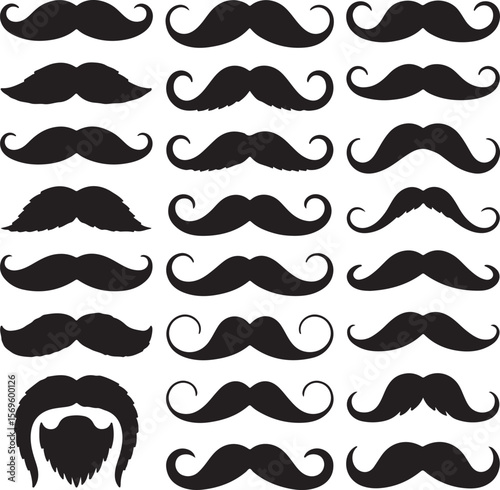 Black mustache and beard silhouettes facial hair vintage