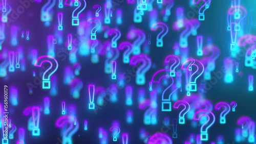 Glowing exclamation and question marks. Computer generated 3d render