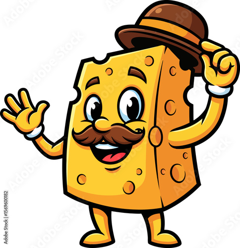 Whimsical Cheese Character with Hat and Moustache