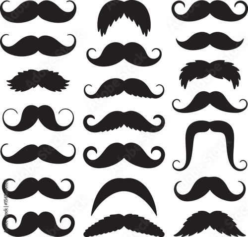Black mustache silhouettes various styles facial hair vintage