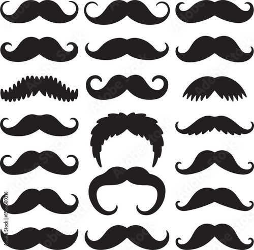 Black mustache silhouettes various styles facial hair vintage