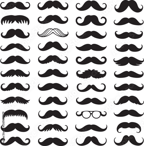 Black mustache silhouettes various styles facial hair