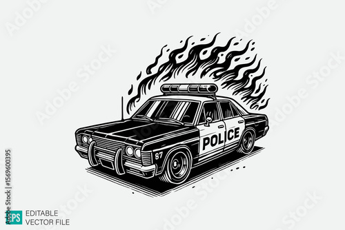 police car illustration vector black and white background templates