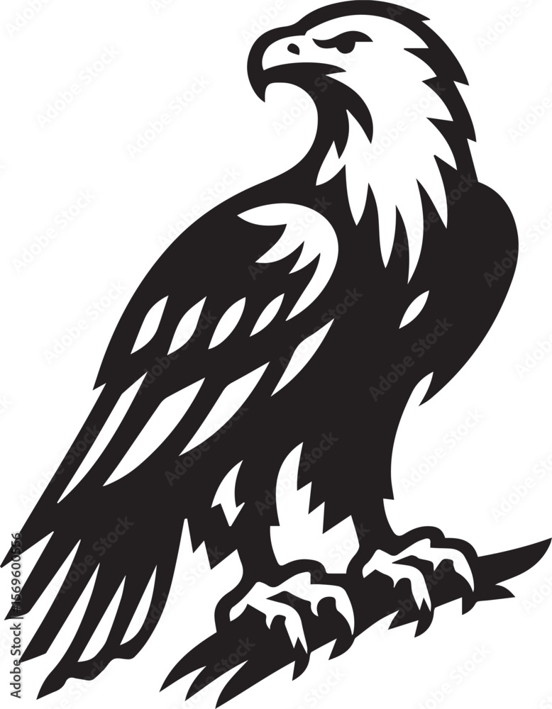 Fototapeta premium Majestic Eagle Silhouette Vector in Black and White | Wildlife Art Print