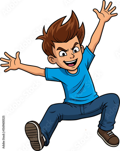 Energetic Boy Jumping in Excitement