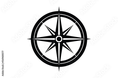 Black and White Compass Rose with Eight Points Illustration