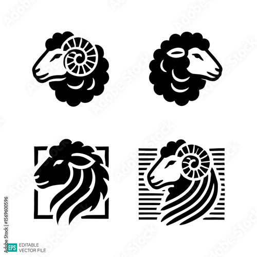 set of sheep vector black and white illustration