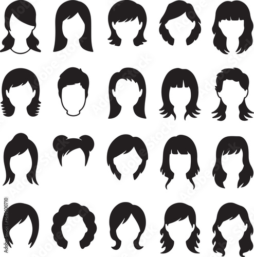 Collection of diverse female and male hairstyles in silhouette vector