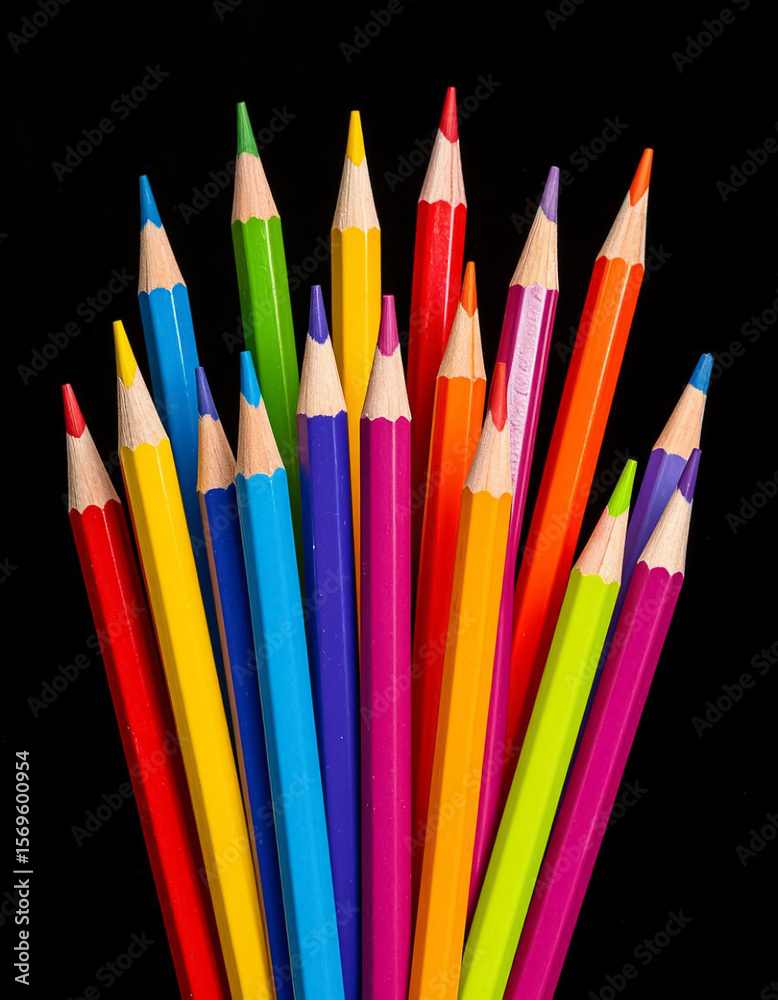 Fototapeta premium Rainbow school pencils on a black background