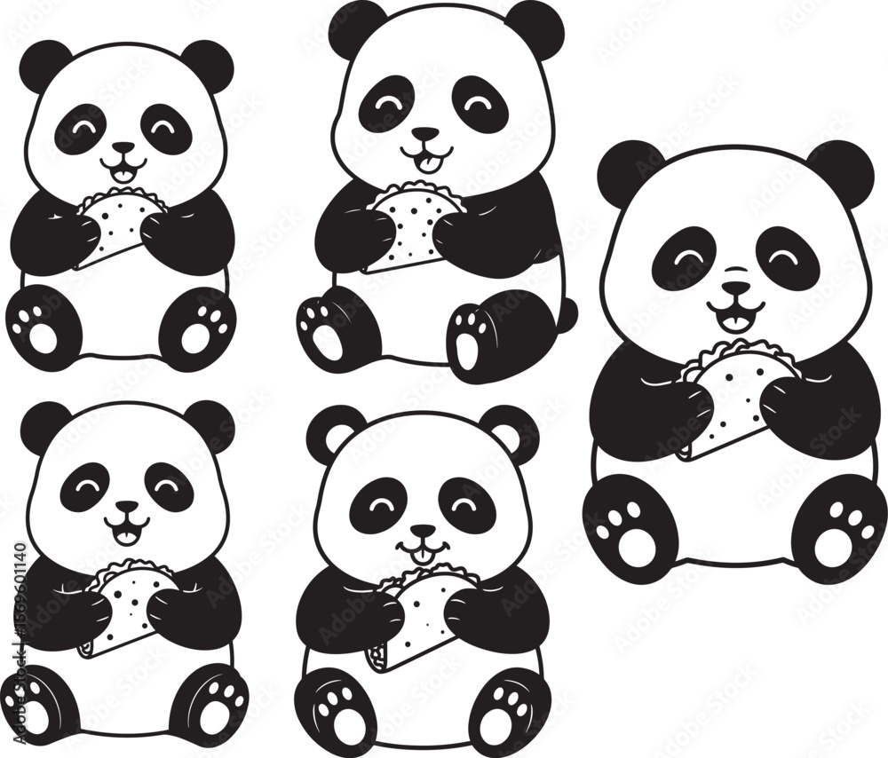 Obraz premium Panda Eating Taco Cute Food Cartoon silhouette