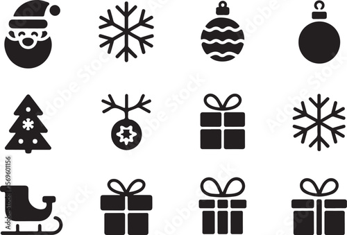 Winter Holiday Vector Icons | Gifts, Baubles, Snowflakes

