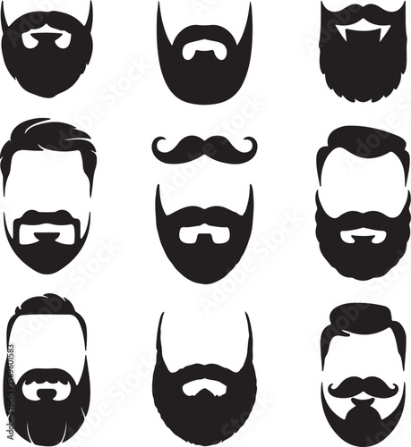 Diverse masculine facial hair styles silhouette collection beard mustache