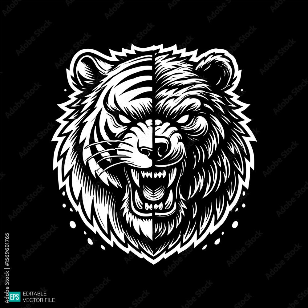 Obraz premium tiger head illustration style vector black and white background templates